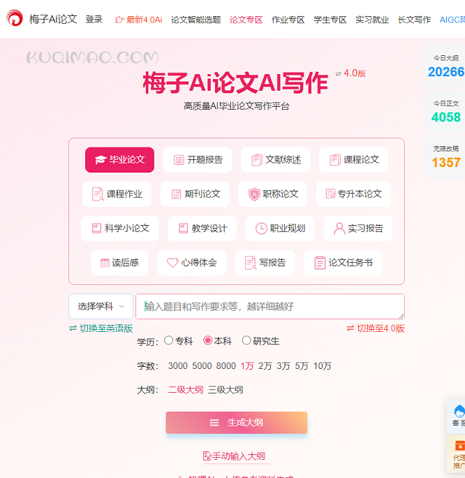 梅子AI论文网站截图