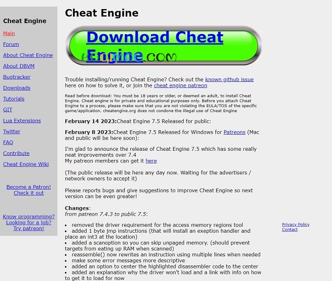 Cheat Engine网站截图