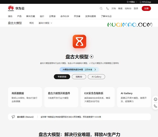 盘古大模型网站截图