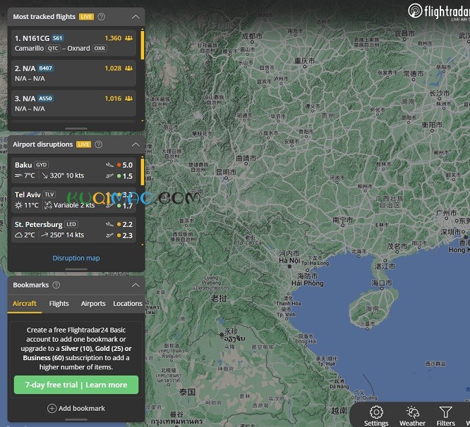 Flightradar24网站截图